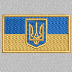 Шеврон нашивка Прапор України з тризубом 80*45 жовто-блакитний на липучці вишитий