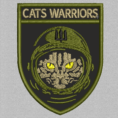 Шеврон нашивка Cats Warriors Бойовий Кіт хакі 70*90 на липучці вишитий