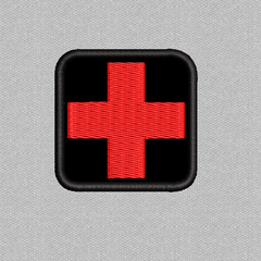 Шеврон нашивка Медичний Хрест червоний на чорному 50*50 квадратний на липучці вишитий