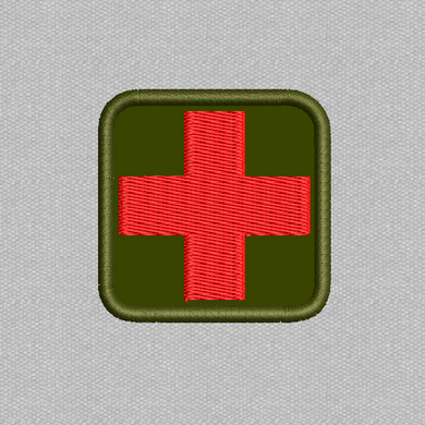 Шеврон нашивка Медичний Хрест червоний на оливі 50*50 квадратний на липучці вишитий